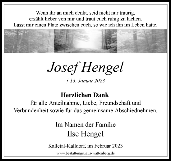 Traueranzeige von Josef Hengel von Westfalen-Blatt