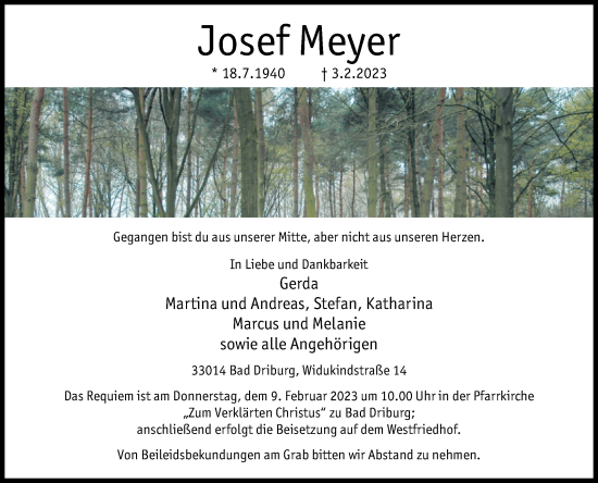 Traueranzeigen von Josef Meyer www.westfalenblatt.de