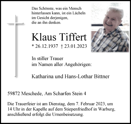Traueranzeige von Klaus Tiffert von Westfalen-Blatt