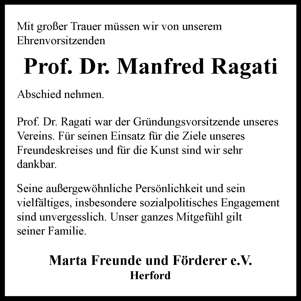  Traueranzeige für Manfred Ragati vom 11.02.2023 aus Westfalen-Blatt