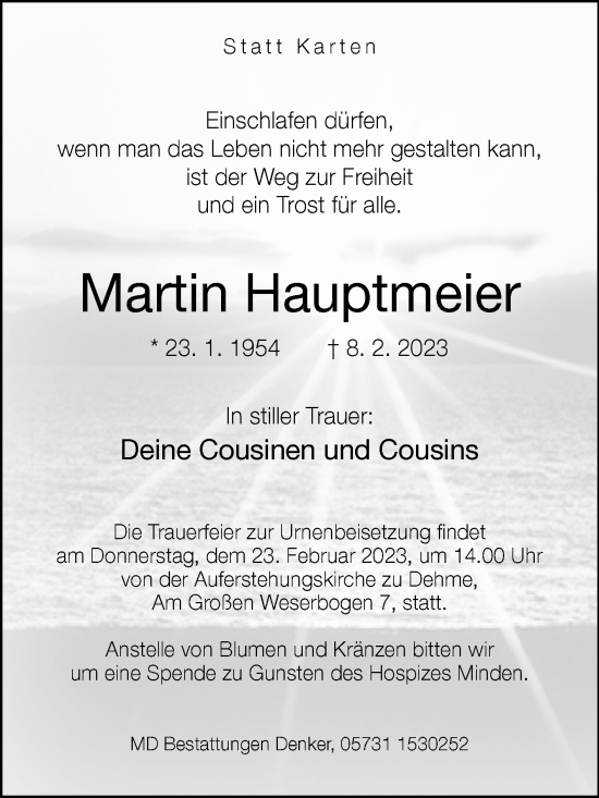 Traueranzeige von Martin Hauptmeier von Westfalen-Blatt