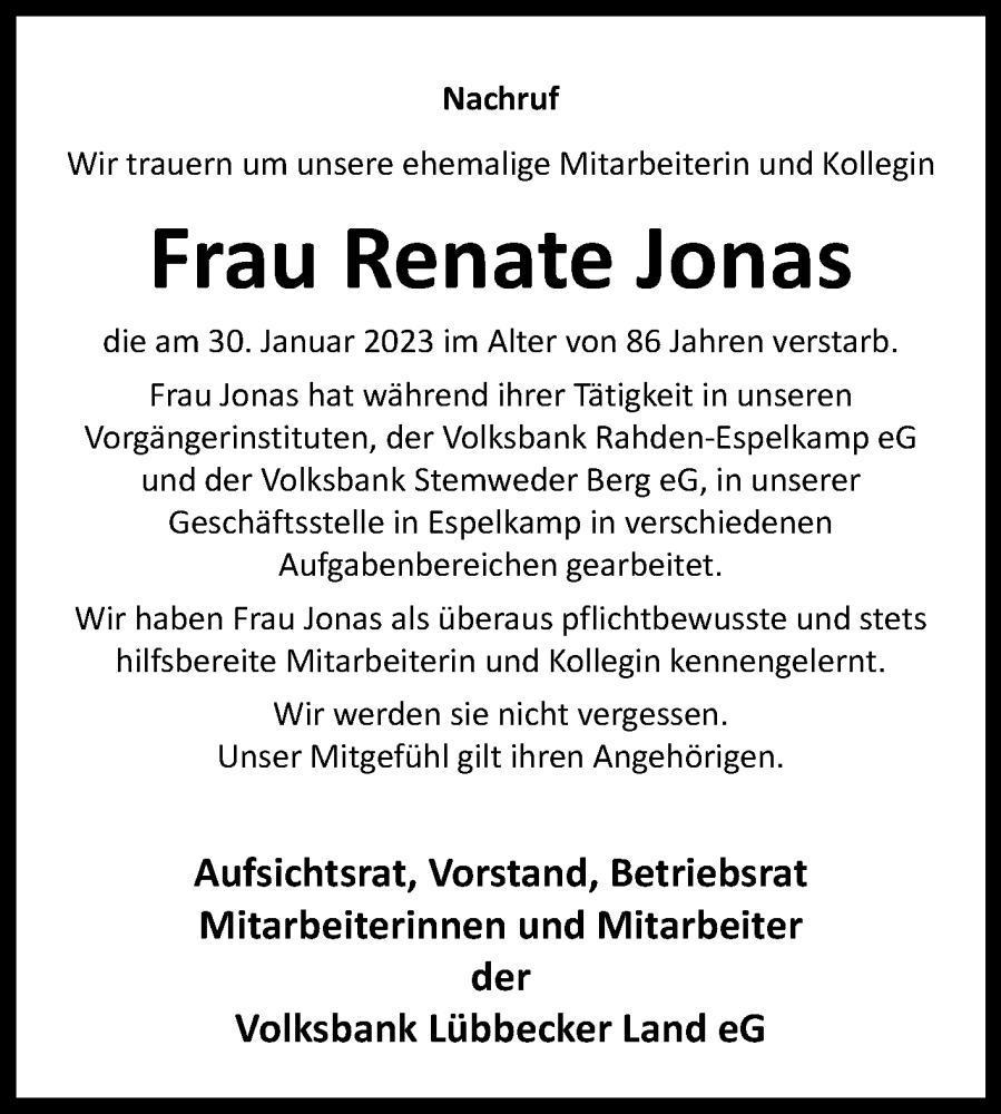  Traueranzeige für Renate Jonas vom 04.02.2023 aus Westfalen-Blatt