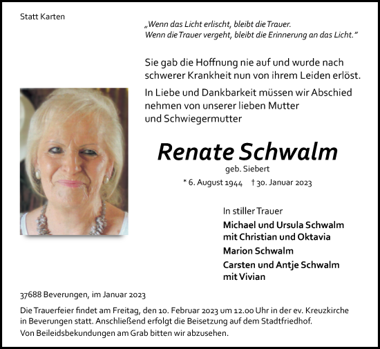 Traueranzeige von Renate Schwalm von Westfalen-Blatt