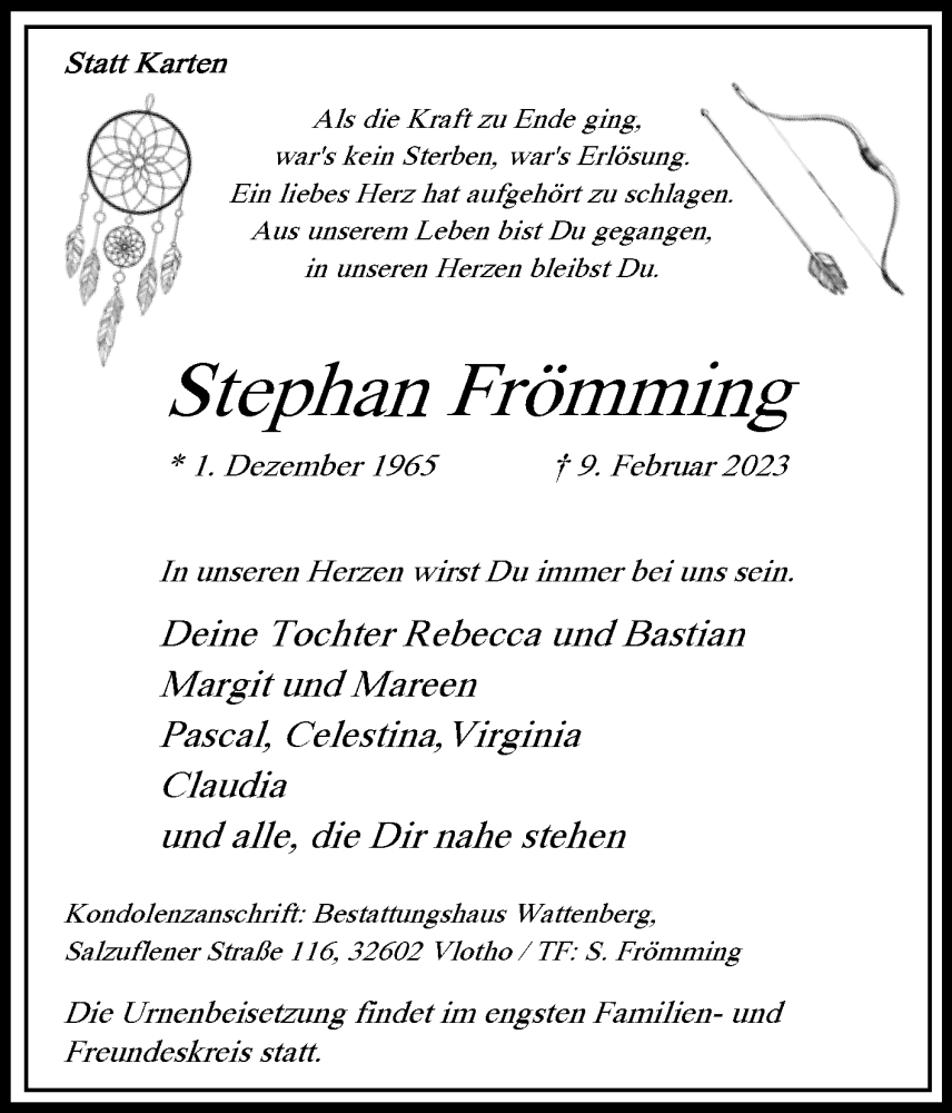  Traueranzeige für Stephan Frömming vom 22.02.2023 aus Westfalen-Blatt