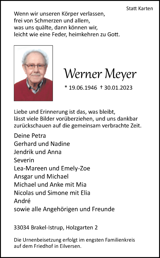 Traueranzeige von Werner Meyer von Westfalen-Blatt