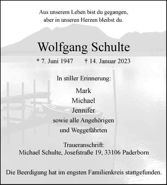 Traueranzeige von Wolfgang Schulte von Westfalen-Blatt
