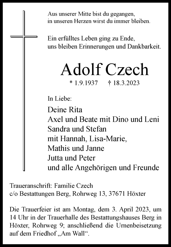 Traueranzeige von Adolf Czech von Westfalen-Blatt