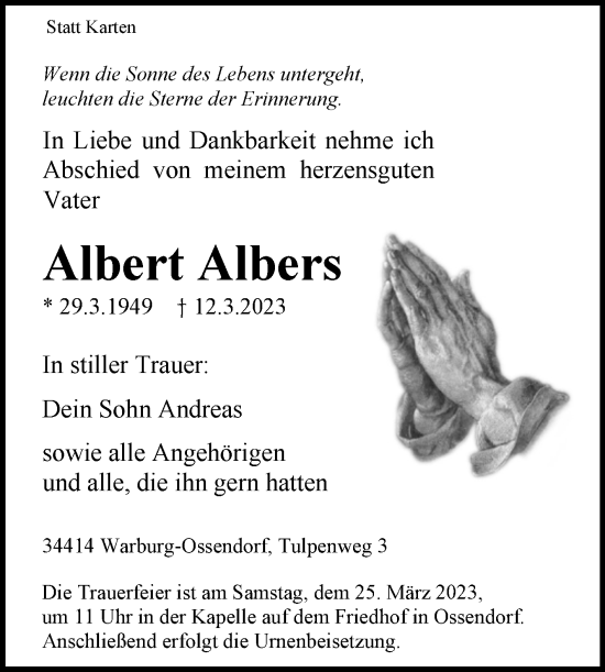 Traueranzeige von Albert Albers von Westfalen-Blatt