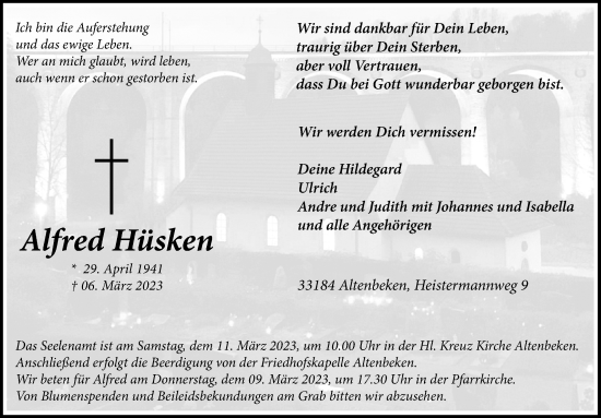 Traueranzeige von Alfred Hüsken von Westfalen-Blatt