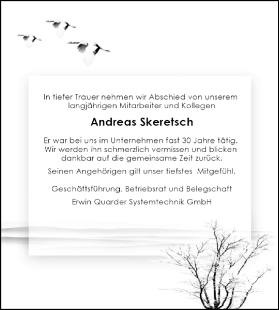 Traueranzeige von Andreas Skeretsch von Westfalen-Blatt