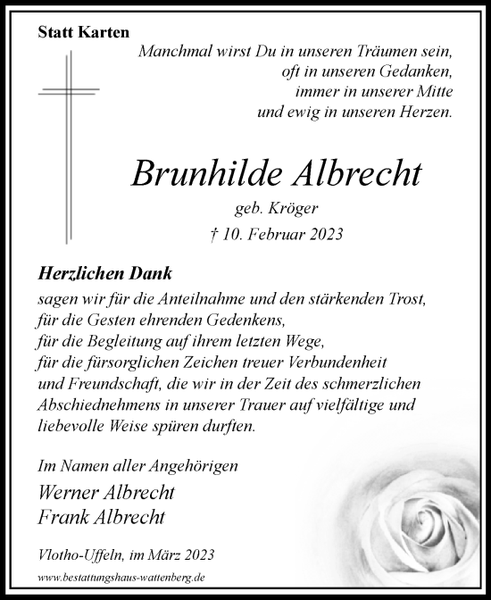 Traueranzeige von Brunhilde Albrecht von Westfalen-Blatt