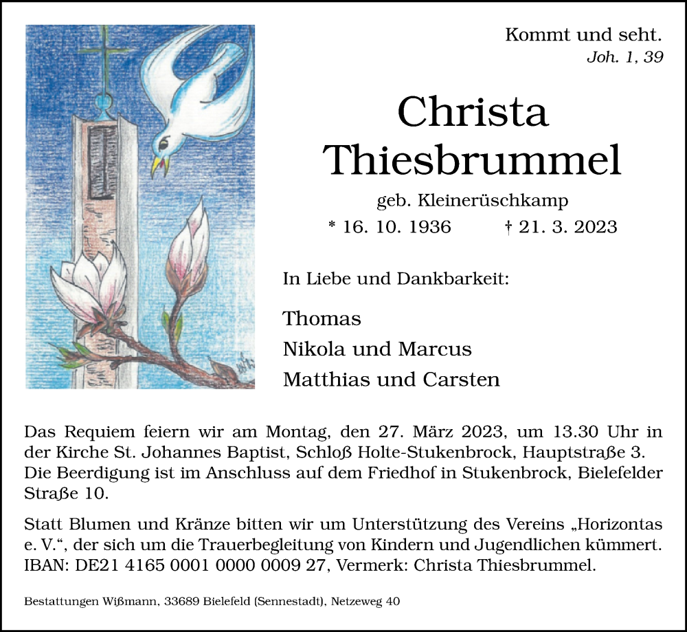  Traueranzeige für Christa Thiesbrummel vom 25.03.2023 aus Westfalen-Blatt