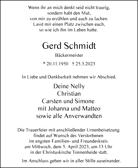 Traueranzeige von Gerd Schmidt von Westfalen-Blatt