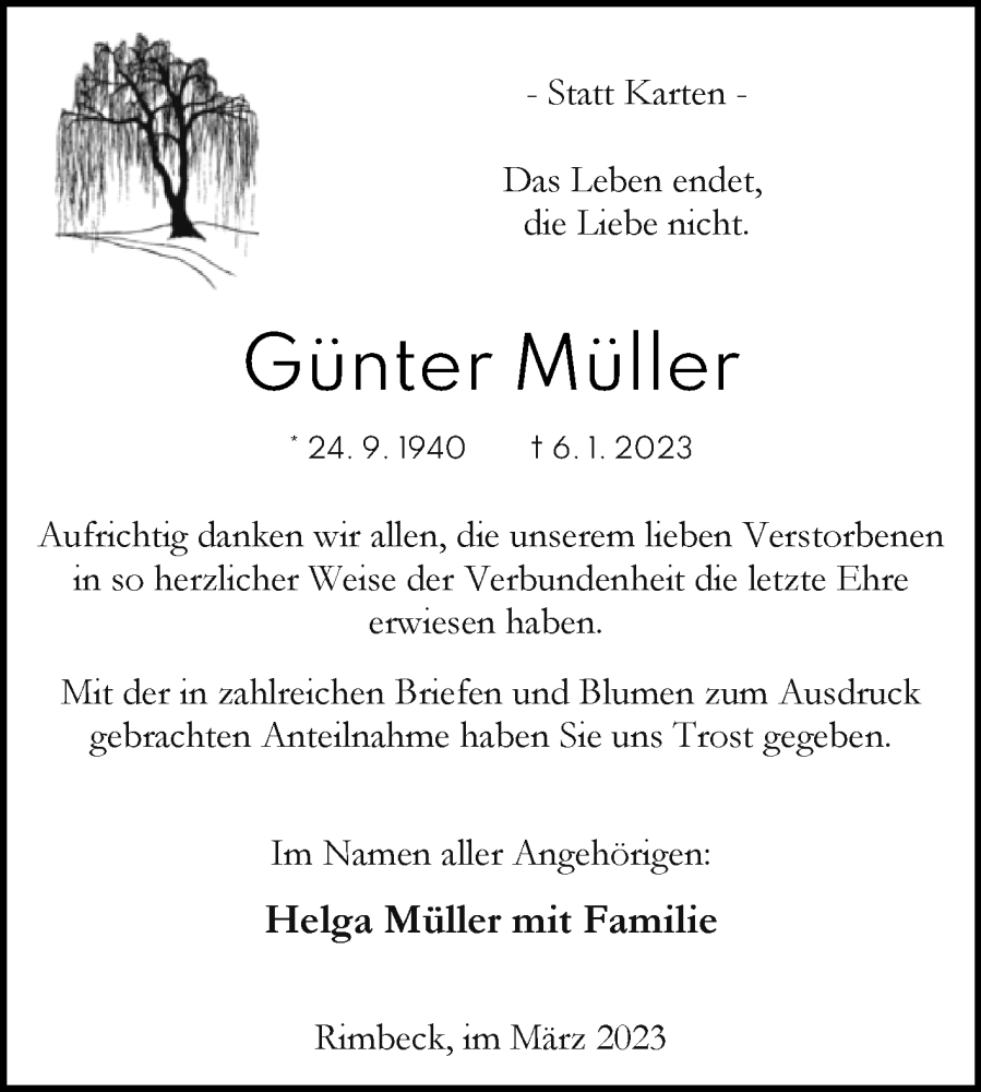  Traueranzeige für Günter Müller vom 04.03.2023 aus Westfalen-Blatt