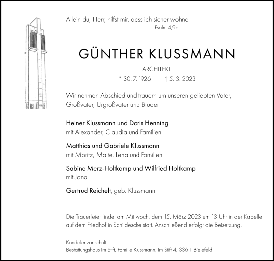Traueranzeige von Günther Klussmann von Westfalen-Blatt