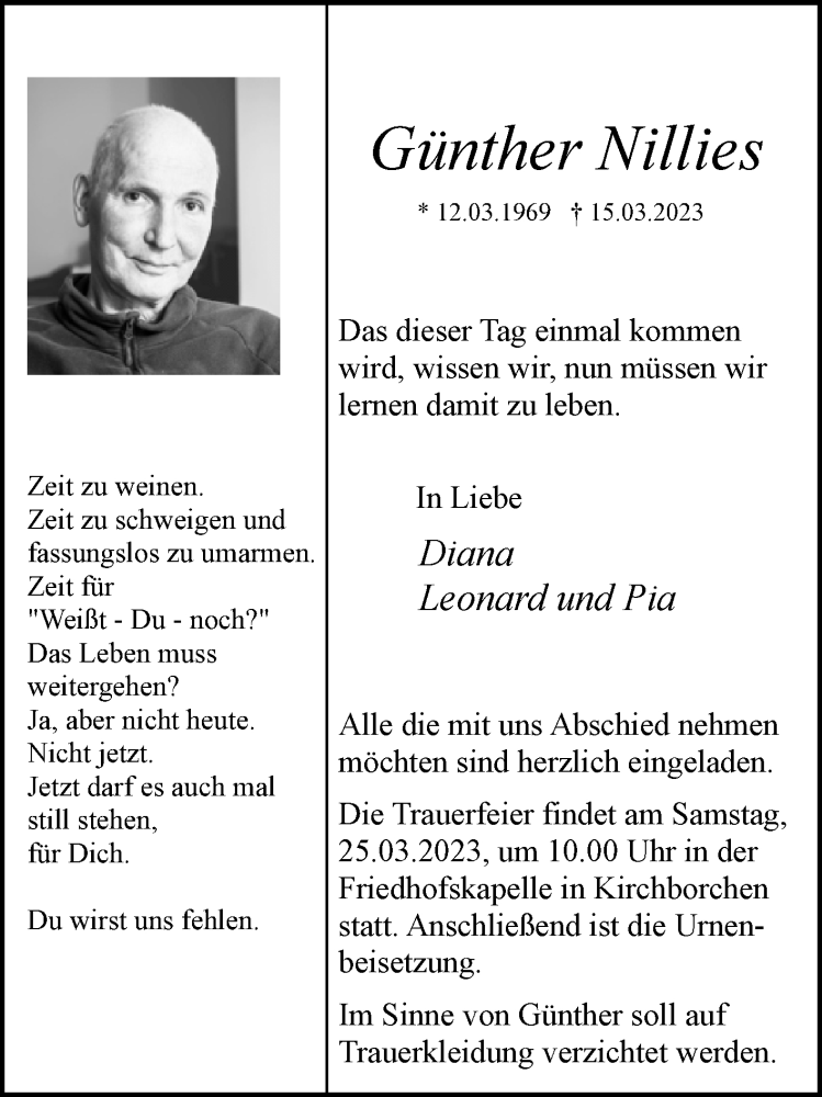  Traueranzeige für Günther Nillies vom 18.03.2023 aus Westfalen-Blatt