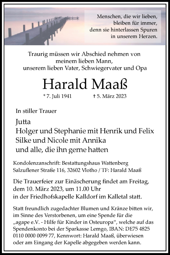 Traueranzeige von Harald Maaß von Westfalen-Blatt