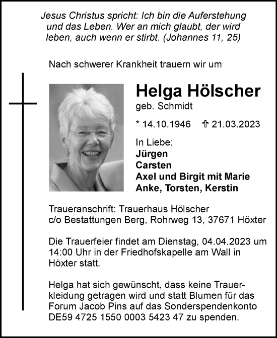 Traueranzeige von Helga Hölscher von Westfalen-Blatt