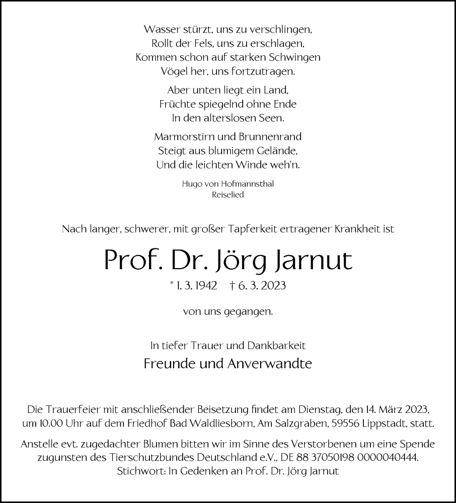  Traueranzeige für Jörg Jarnut vom 11.03.2023 aus Westfalen-Blatt