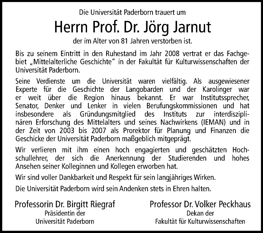  Traueranzeige für Jörg Jarnut vom 14.03.2023 aus Westfalen-Blatt