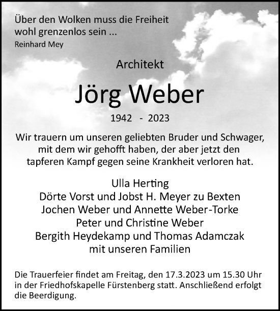 Traueranzeige von Jörg Weber von Westfalen-Blatt