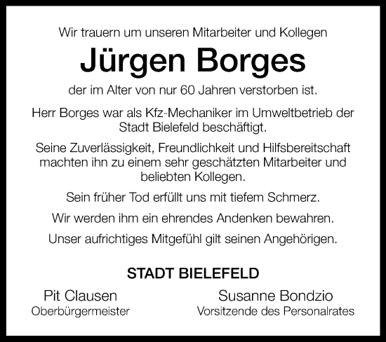 Traueranzeige von Jürgen Borges von Westfalen-Blatt