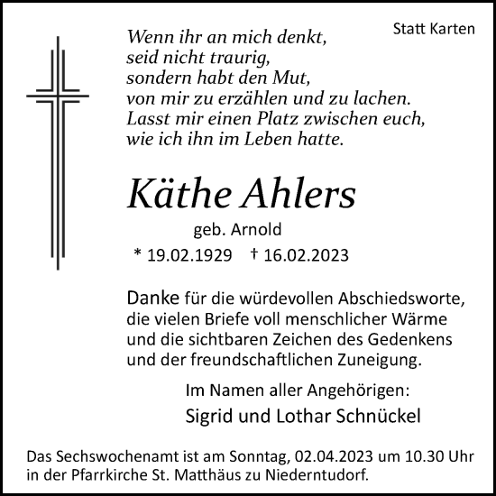 Traueranzeige von Käthe Ahlers von Westfalen-Blatt