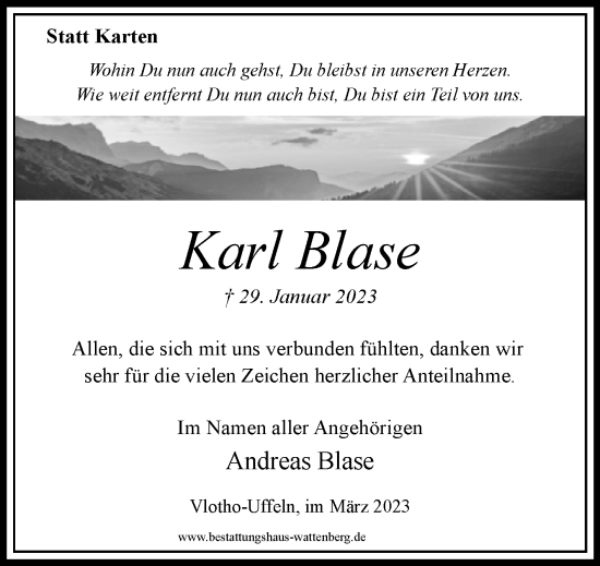 Traueranzeige von Karl Blase von Westfalen-Blatt