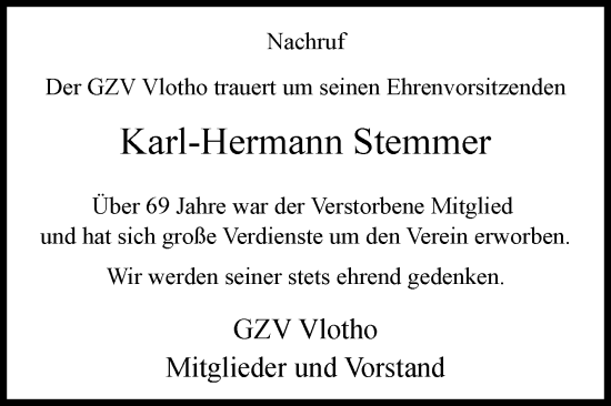 Traueranzeige von Karl-Hermann Stemmer von Westfalen-Blatt