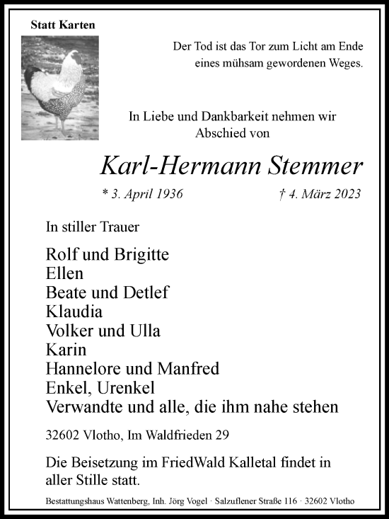 Traueranzeige von Karl-Hermann Stemmer von Westfalen-Blatt