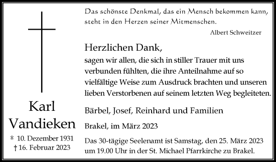Traueranzeige von Karl Vandieken von Westfalen-Blatt