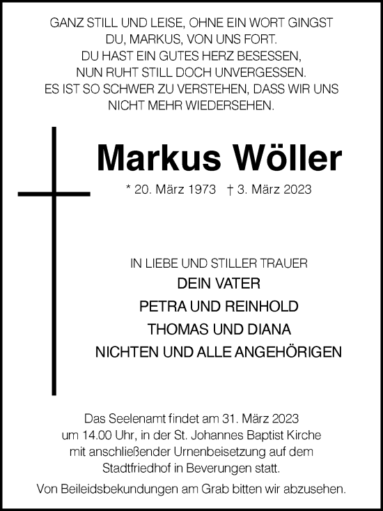 Traueranzeige von Markus Wöller von Westfalen-Blatt