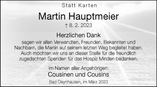Traueranzeige von Martin Hauptmeier von Westfalen-Blatt