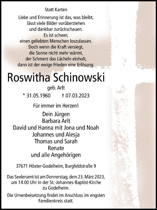 Traueranzeige von Roswitha Schinowski von Westfalen-Blatt