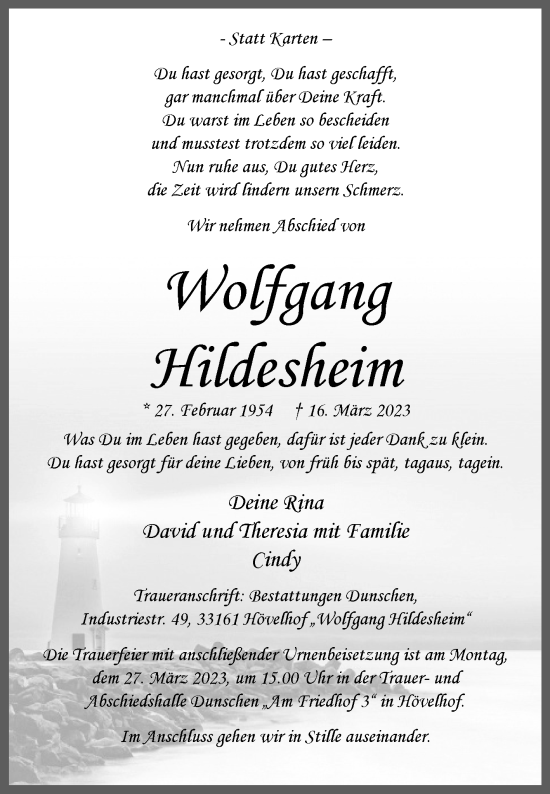 Traueranzeige von Wolfgang Hildesheim von Westfalen-Blatt