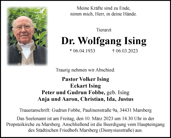 Traueranzeige von Wolfgang Ising von Westfalen-Blatt