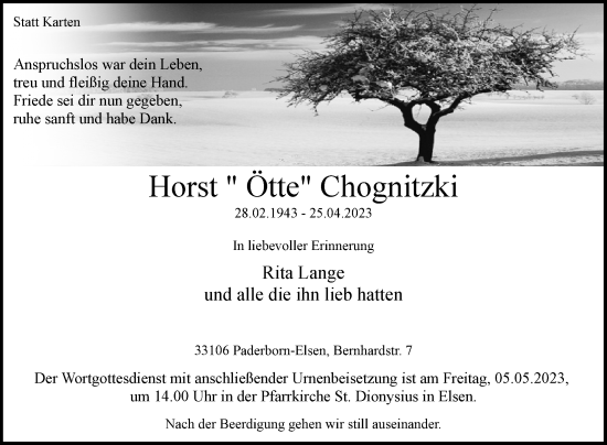 Traueranzeige von Horst Chognitzki von Westfalen-Blatt