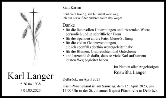 Traueranzeige von Karl Langer von Westfalen-Blatt