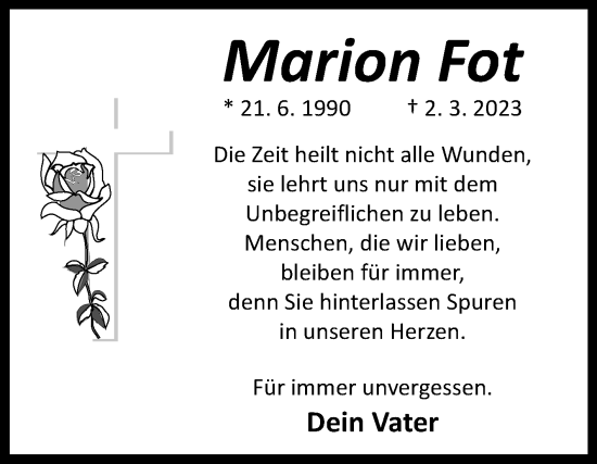 Traueranzeige von Marion Fot von Westfalen-Blatt