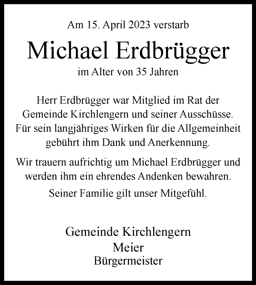  Traueranzeige für Michael Erdbrügger vom 24.04.2023 aus Westfalen-Blatt