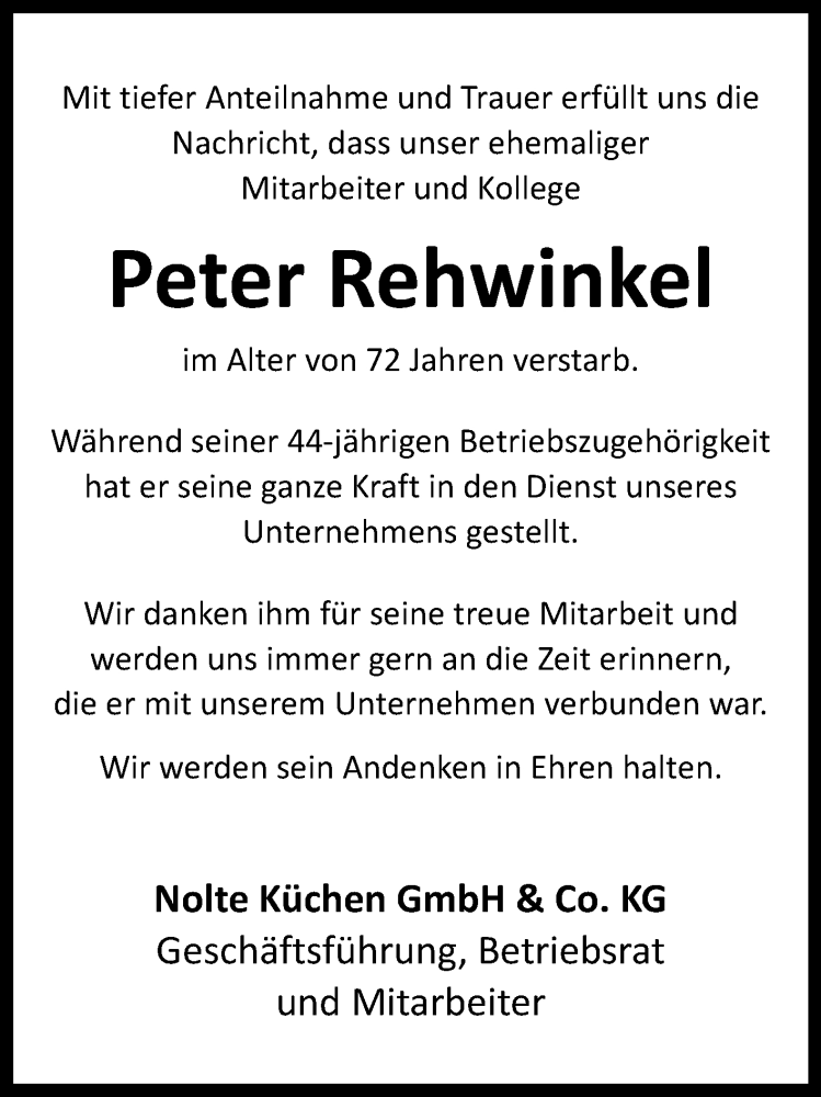  Traueranzeige für Peter Rehwinkel vom 28.04.2023 aus Westfalen-Blatt