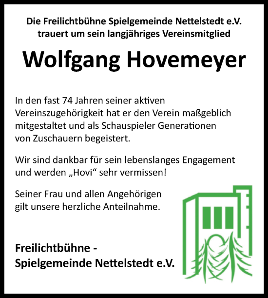 Traueranzeige von Wolfgang Hovemeyer von Westfalen-Blatt
