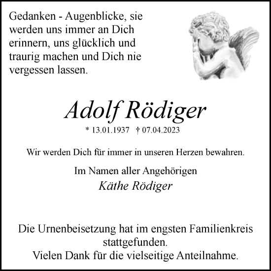 Traueranzeige von Adolf Rödiger von Westfalen-Blatt
