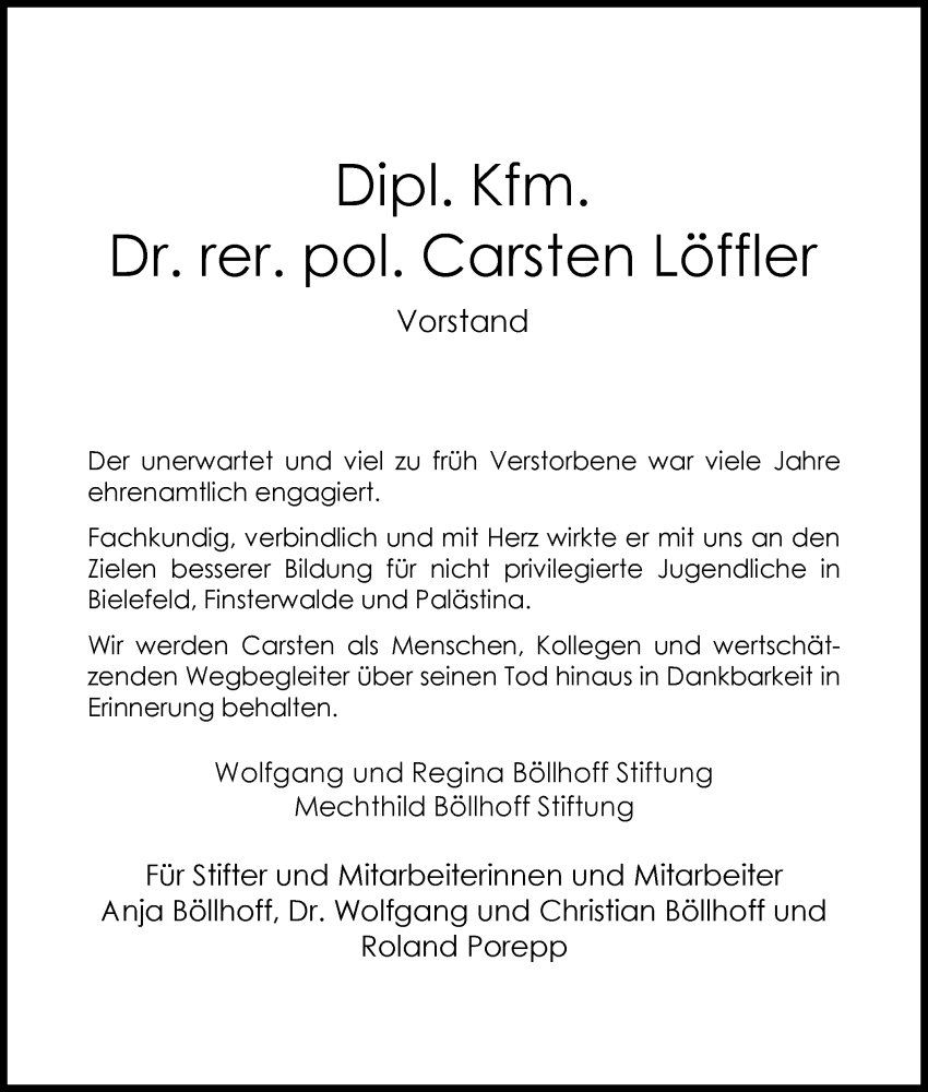  Traueranzeige für Carsten Löffler vom 03.05.2023 aus Westfalen-Blatt