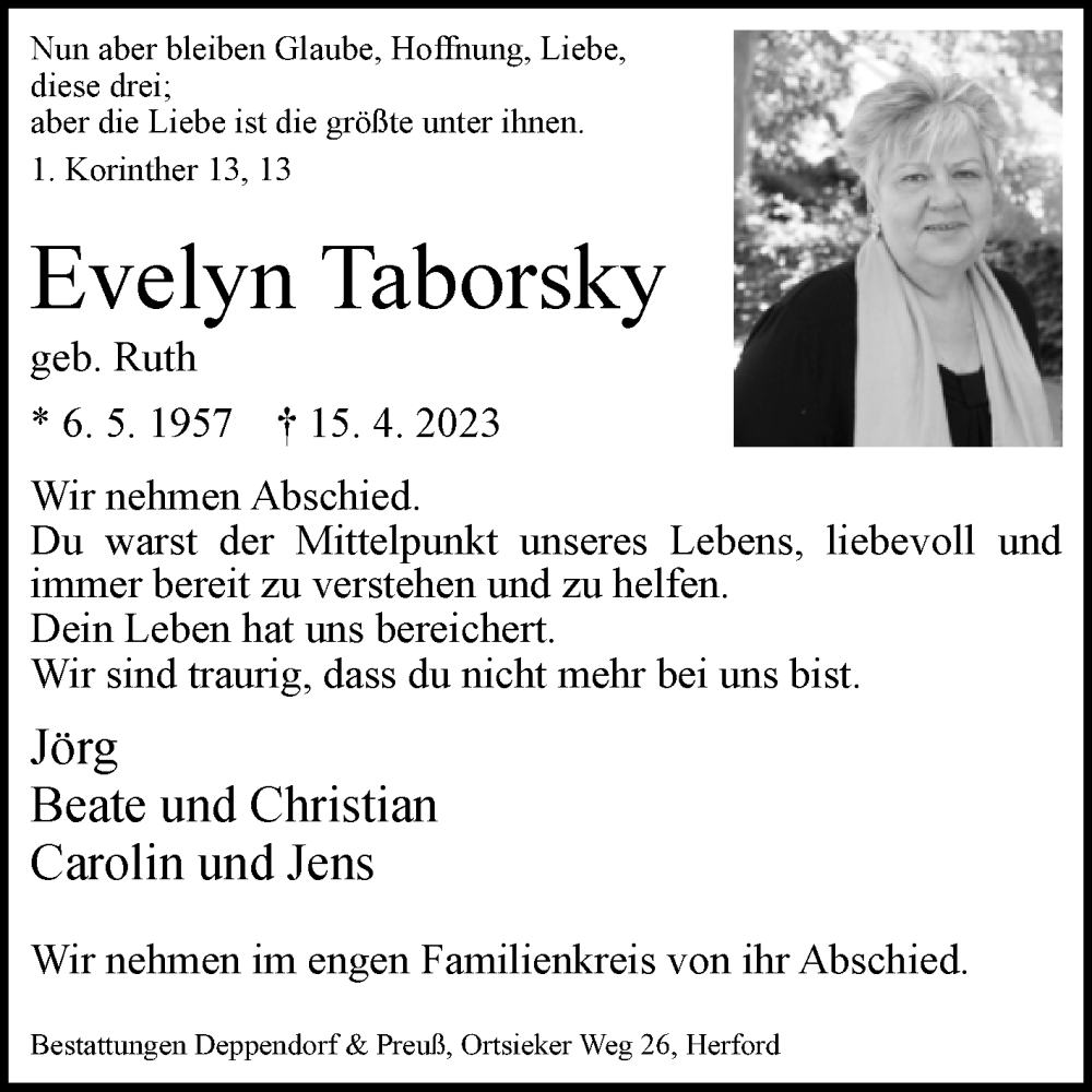  Traueranzeige für Evelyn Taborsky vom 05.05.2023 aus Westfalen-Blatt