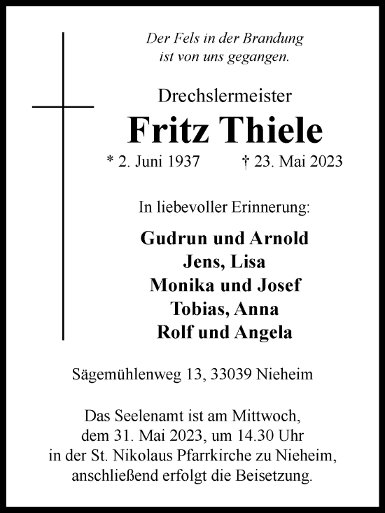 Traueranzeige von Fritz Thiele von Westfalen-Blatt