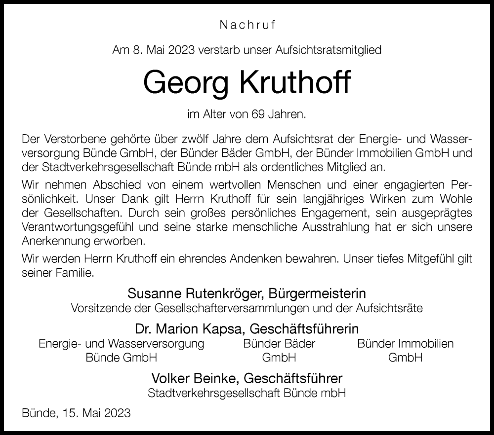  Traueranzeige für Georg Kruthoff vom 17.05.2023 aus Westfalen-Blatt