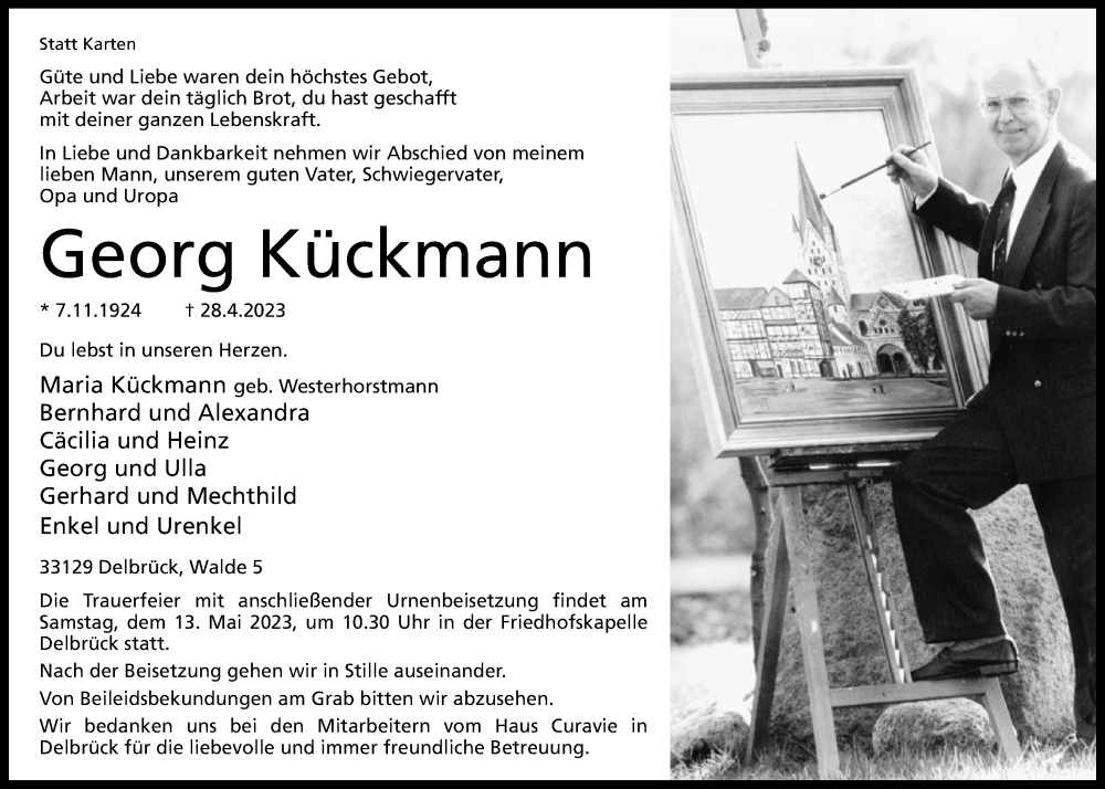  Traueranzeige für Georg Kückmann vom 06.05.2023 aus Westfalen-Blatt