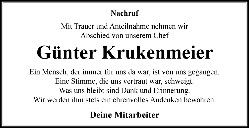 Traueranzeige für Günter Krukenmeier vom 06.05.2023 aus Westfalen-Blatt