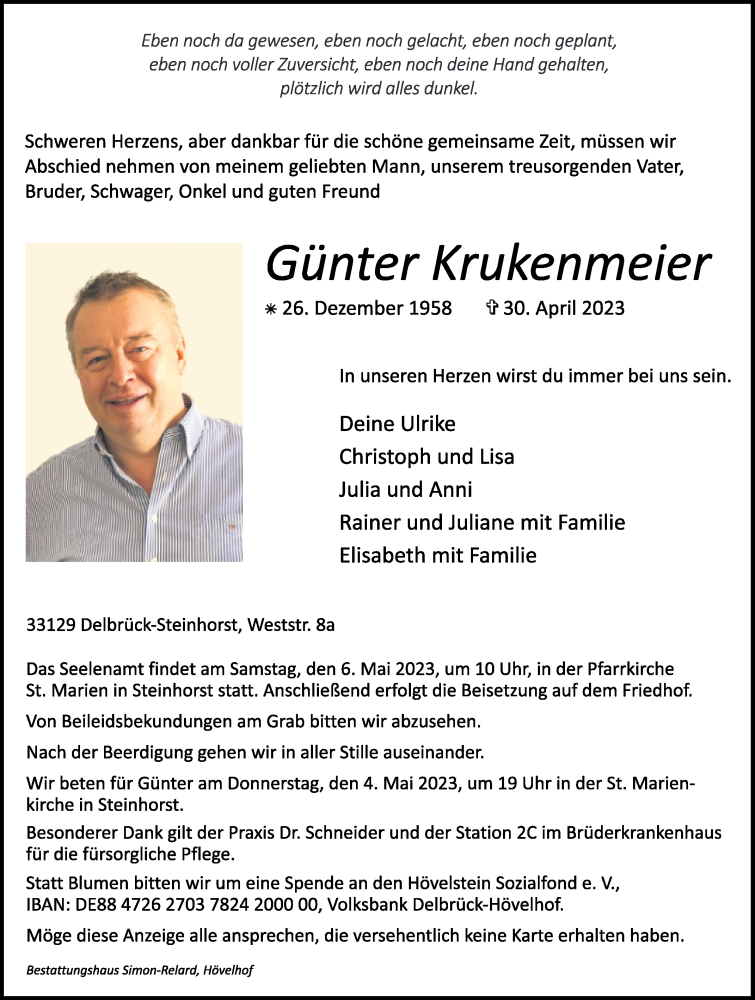  Traueranzeige für Günter Krukenmeier vom 03.05.2023 aus Westfalen-Blatt